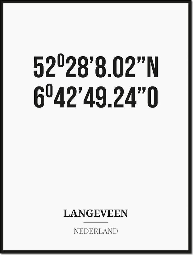 Poster/kaart LANGEVEEN met coördinaten