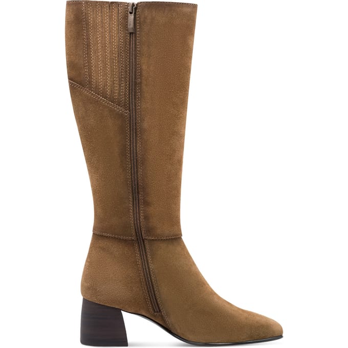 Tamaris Dames Camel Bruine Leren Kniehoge Hak Rijlaarzen