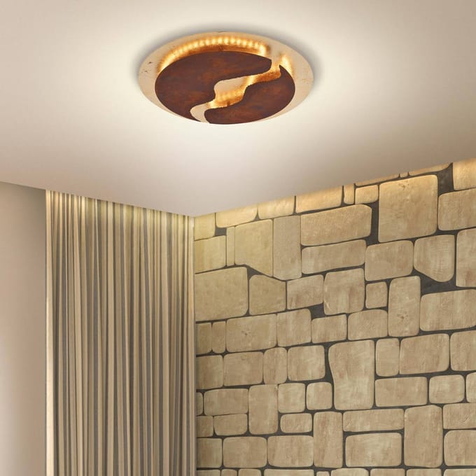 Paul Neuhaus LED-plafondlicht Nevis, rond, Ø 50 cm, bruin-goud