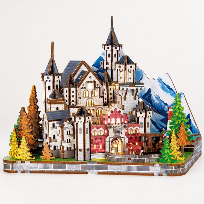 3D Houten Puzzel Neuschwanstein Kasteel – DIY Miniatuur Kasteel Bouwpakket met Licht – 273 Stukjes