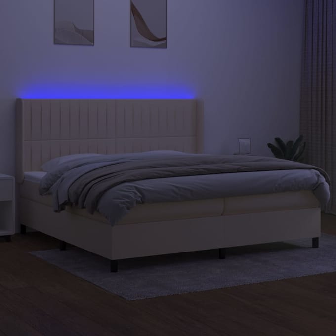 vidaXL - Boxspring - met - matras - en - LED - stof - crèmekleurig - 200x200 - cm