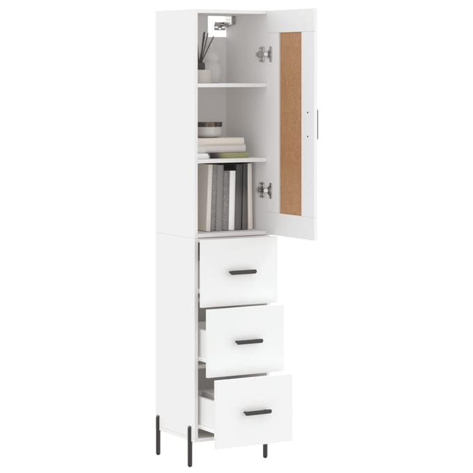 vidaXL - Hoge - kast - 34,5x34x180 - cm - bewerkt - hout - wit