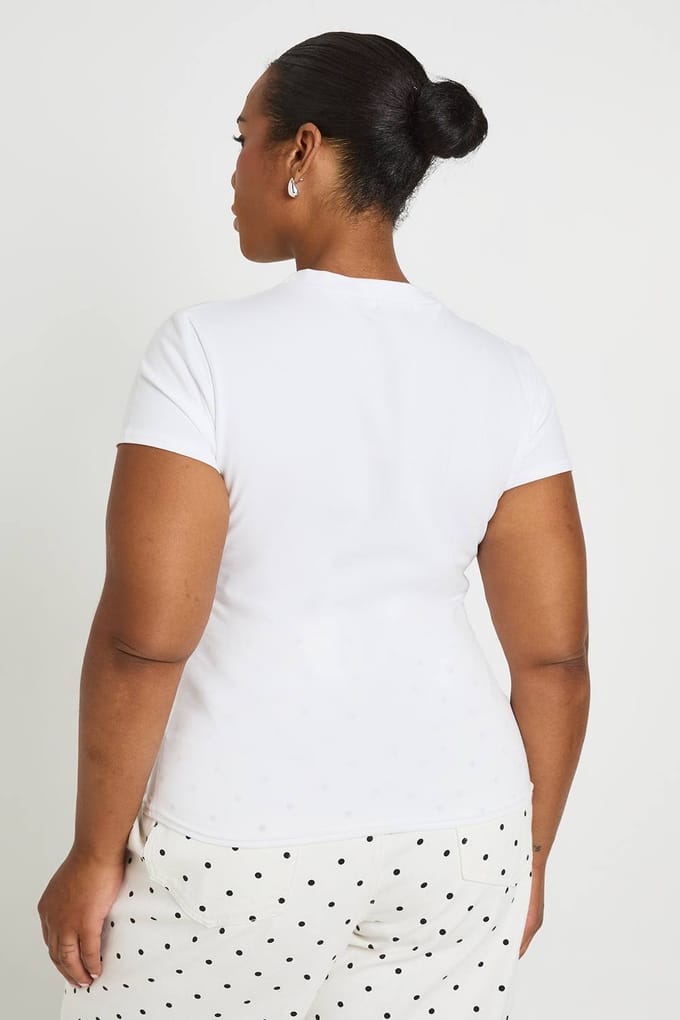 boohoo Dames Plus Cowgirl Print Baby Tee | Wit | Maat: 56