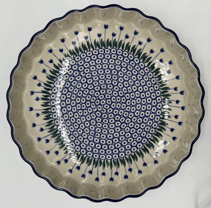 Bunzlau keramiek quichevorm 28 cm blauwe tulp
