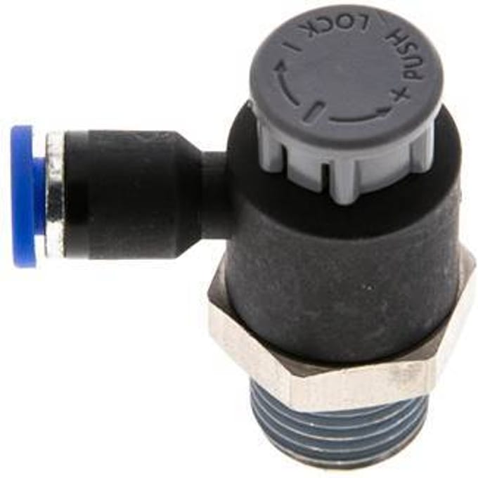 L-stuk Regelventiel 4 mm - R1/4'' Regeling-Uit Messing/Nylon Borgmoer