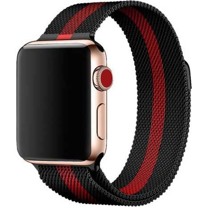 2+2 | Apple Watch Bandje Solaro - Milanese - Zwart Rood Gestreept