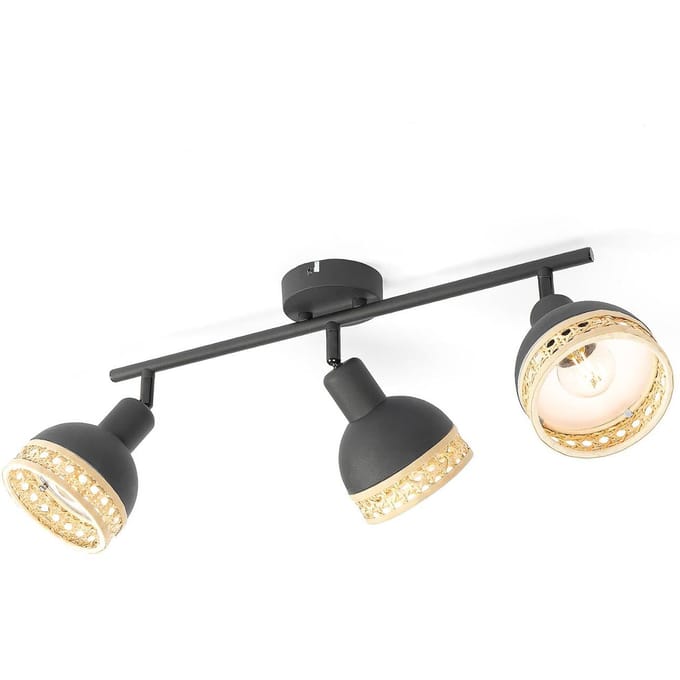 Lindby - buitenspot - 3lichts - Ijzer, rotan - H: 21.5 cm - E14 - zwart, natuurlijk rotan
