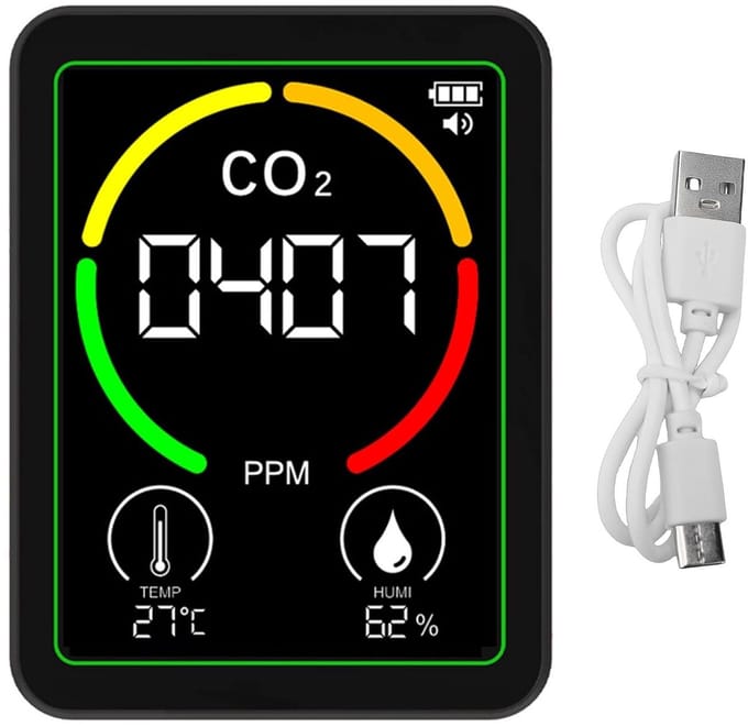 Luchtkwaliteitsmeter - CO2 meter Vochtigheid - Binnenlucht Meten - 3-in-1 Detector - HD LCD Scherm - Wit