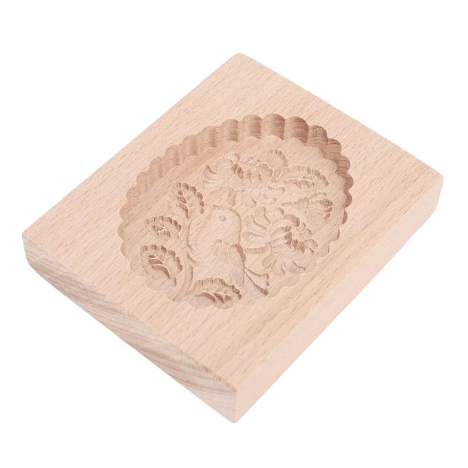 Houten Koekjesvorm Gesneden Vogelpatroon Multifunctionele Koekjespers Stempelvorm Bakgereedschap L(for 6.5-9kg) beige