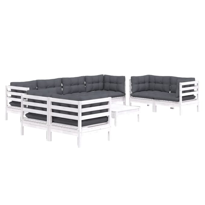 vidaXL - 9-delige - Loungeset - met - kussens - massief - grenenhout