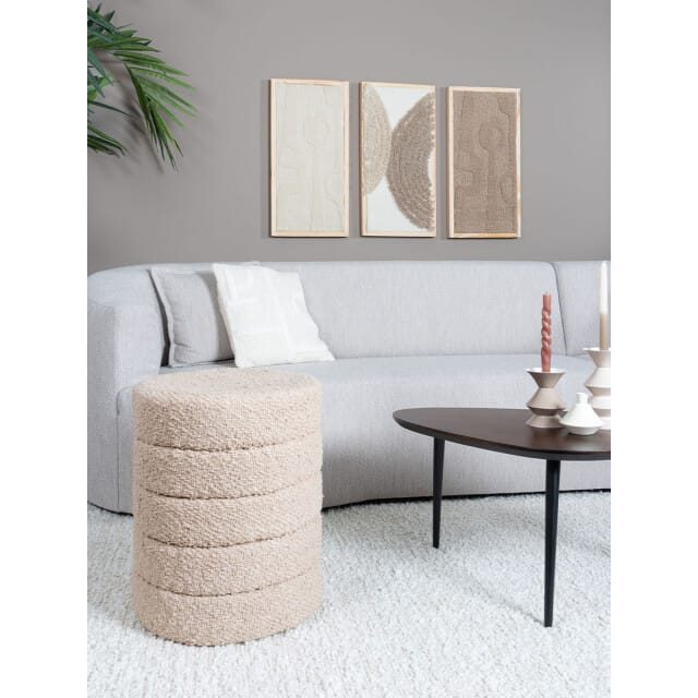 Poef Rosa Beige 53 x ø43 cm - Luxe Ronde Poef met Gelaagd Design