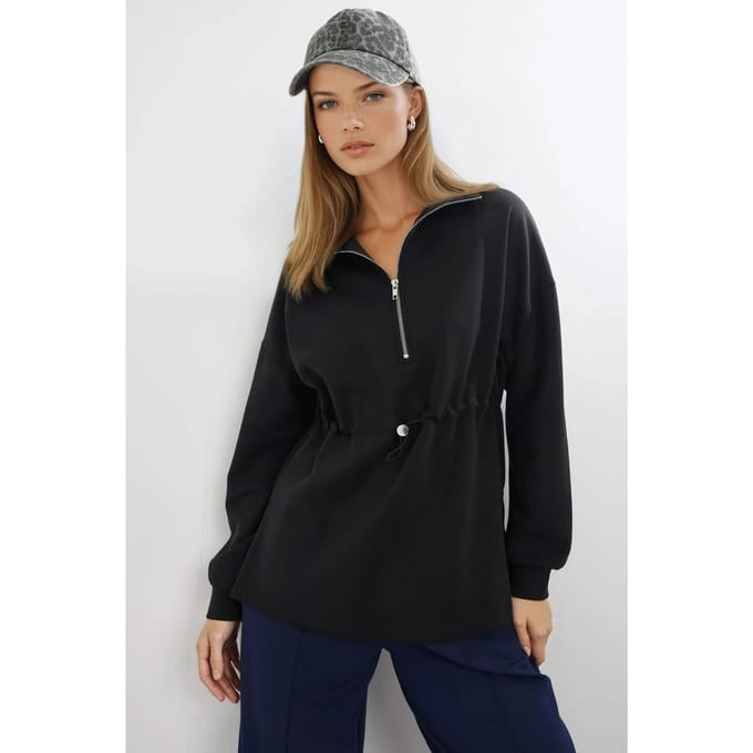 Ritskraag Sweatshirt met Verstelbare Taille