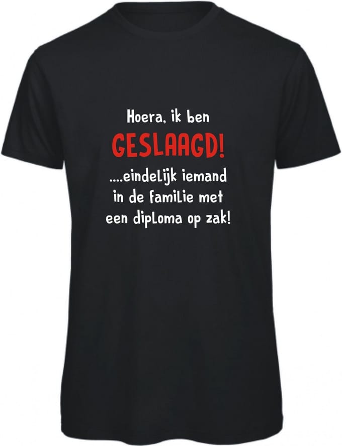 T-shirt Hoera, ik ben geslaagd | XL | Zwart