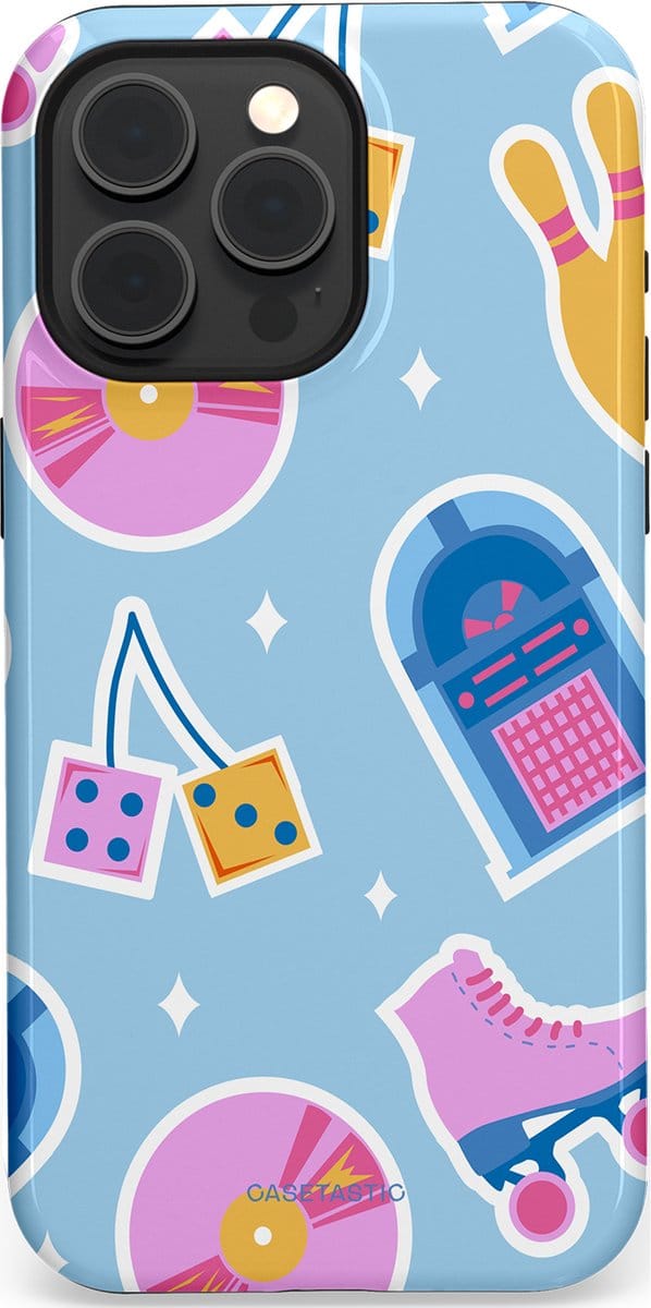 Casetastic hoesje geschikt voor Apple iPhone 15 Pro Max - MagSafe - Dubbellaagse bescherming - Flashback vibes - Fashion Case - Lichtblauw Lavendel Wit