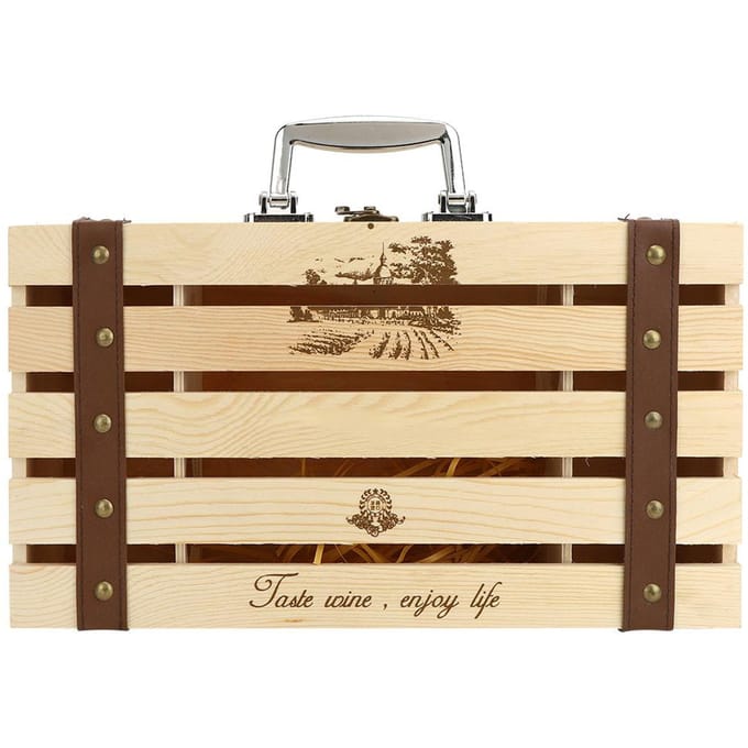 Houten Rode Wijnkist Uitgehold Rechte Bar Wijn Geschenkdoos Container voor 2 Flessen Wijn beige