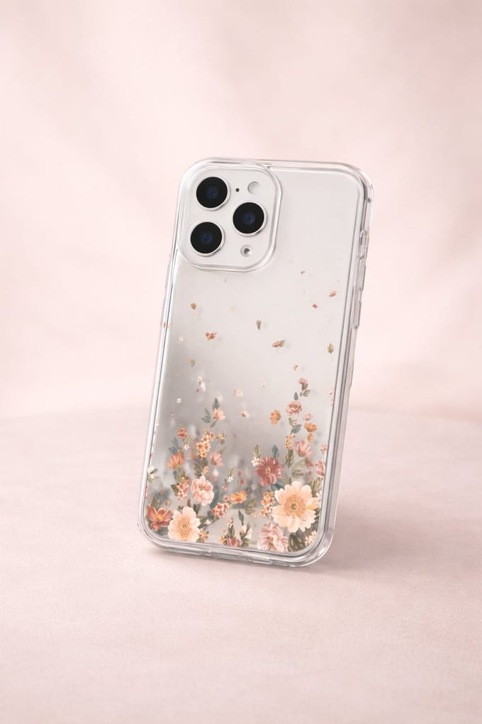 Vrolijk transparant Iphone 16 hoesje met leuke bloemetjes