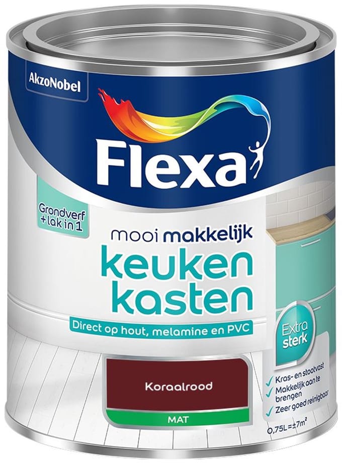 Flexa - Mooi Makkelijk Keukenkasten Mat - Koraalrood - Mengverf - 750 Ml