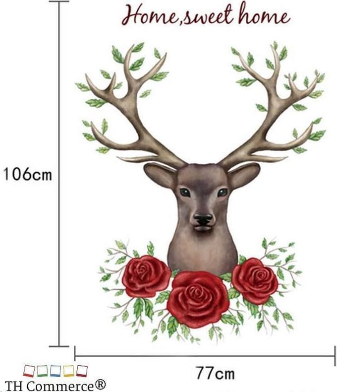 Hert Edelhert met rozen - Home sweet home Muursticker Muur decoratie TH Commerce 1106