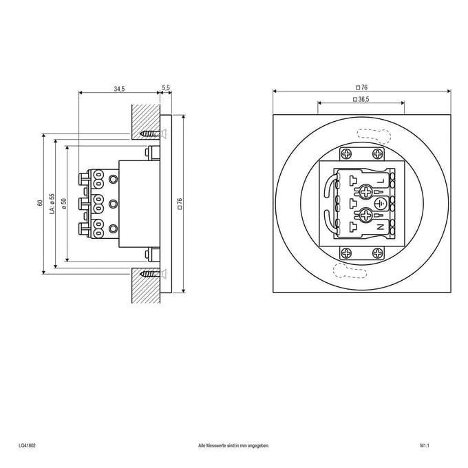 EVN LQ230 LED wand inbouwlamp direct roestvrij staal
