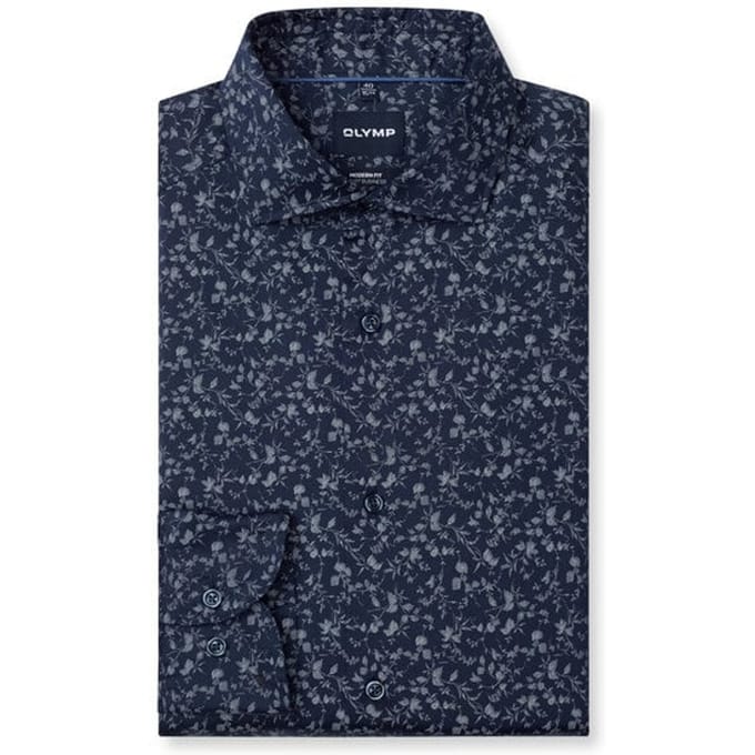 OLYMP Smart Business modern fit overhemd - popeline - marine blauw dessin