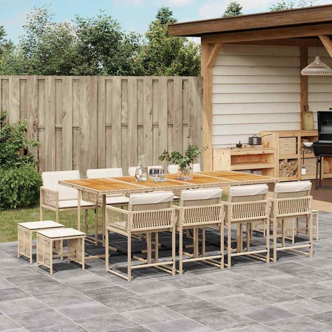 vidaXL - 13-delige - Tuinset - met - kussens - poly - rattan - beige
