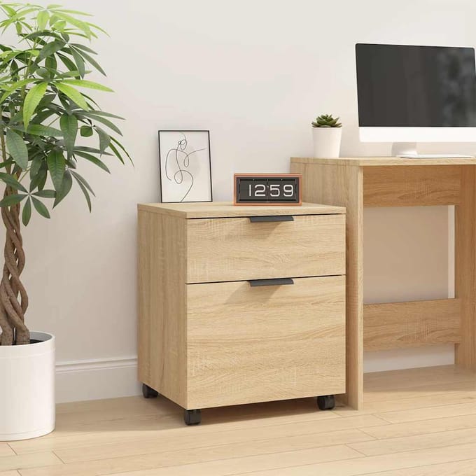 vidaXL - Dossierkast - verrijdbaar - 45x38x54 - cm - bewerkt - hout - sonoma - eiken