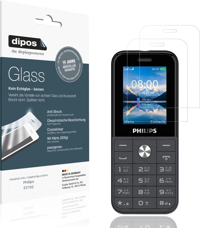 dipos – 2x Pantserfolie geschikt voor Philips E2102 | 9H Screenprotector