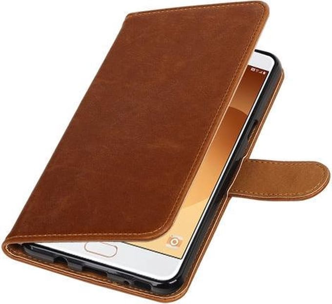 Bruin Pull-Up PU booktype wallet cover hoesje voor Samsung Galaxy C9