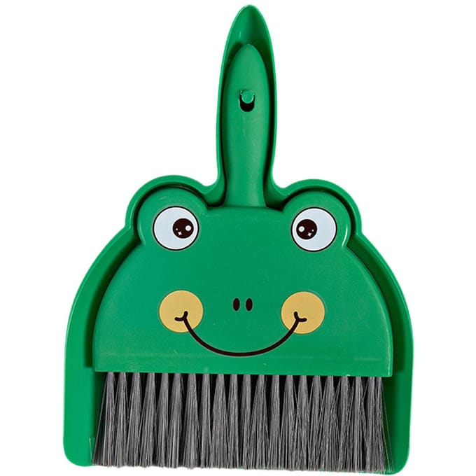 Cartoon Bezems en Stoffer en Blik Set, Miniatuur Tafelveger voor Desktop Reiniging groen