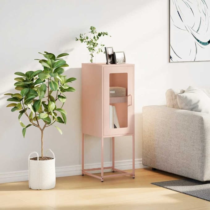 vidaXL - Dressoir - 36x39x107 - cm - koudgewalst - staal - roze