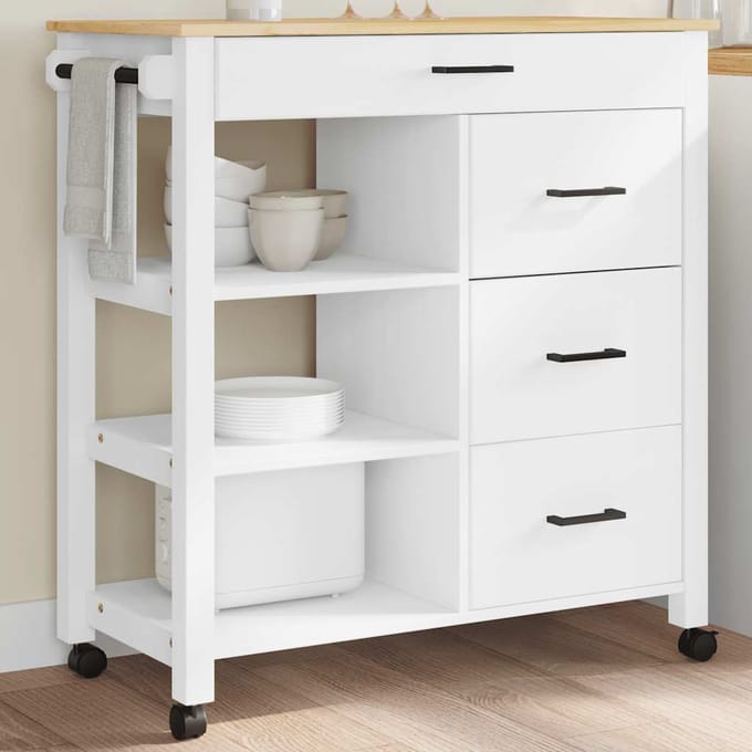 vidaXL - Keukentrolley - MONZA - 84x40x88,5 - cm - massief - grenenhout - wit