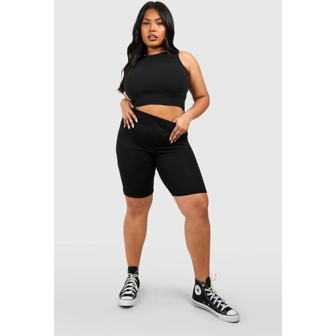 boohoo Dames Plus Basic Jersey Longline Fietsshorts | Zwart | Maat: 52