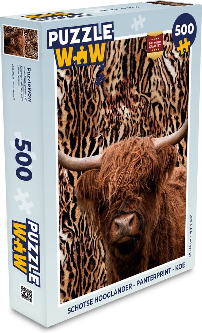 Puzzel Schotse hooglander - Panterprint - Koe - Legpuzzel - Puzzel 500 stukjes