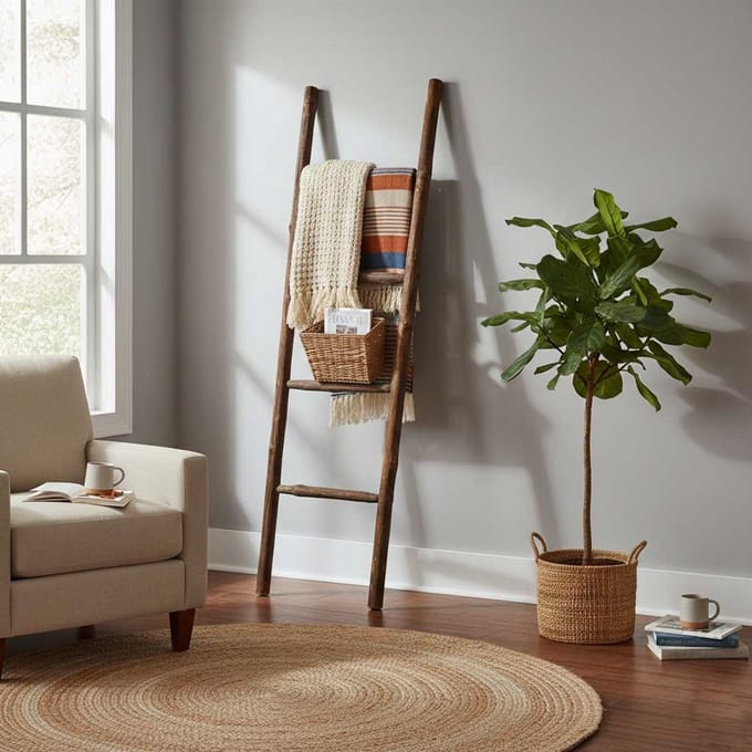 Large Kemu Wood Ladder - 1.5m - Chocolate - Japan Style