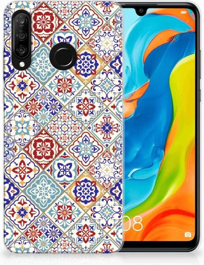 Huawei P30 Lite TPU Siliconen Hoesje Tiles Color