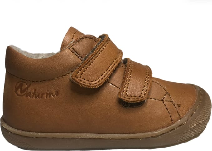 Naturino Cocoon Wool -Mt 23 - velcro's bumper warme effen lederen sneakers - cognac