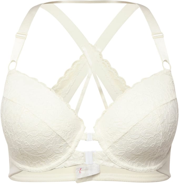 Ulla Popken - Dames - Beugel-bh kant zachte cups voorsluiting - Crèmewit - Maat 85B