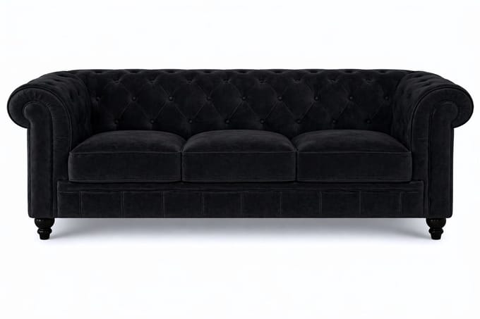 Chesterfield Bank 3-Zits - Velvet Zwart - Fluweel- Sofa