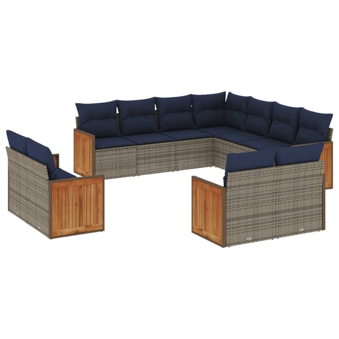 vidaXL - 11-delige - tuinbankset - met - kussens, - grijs - polyrotan