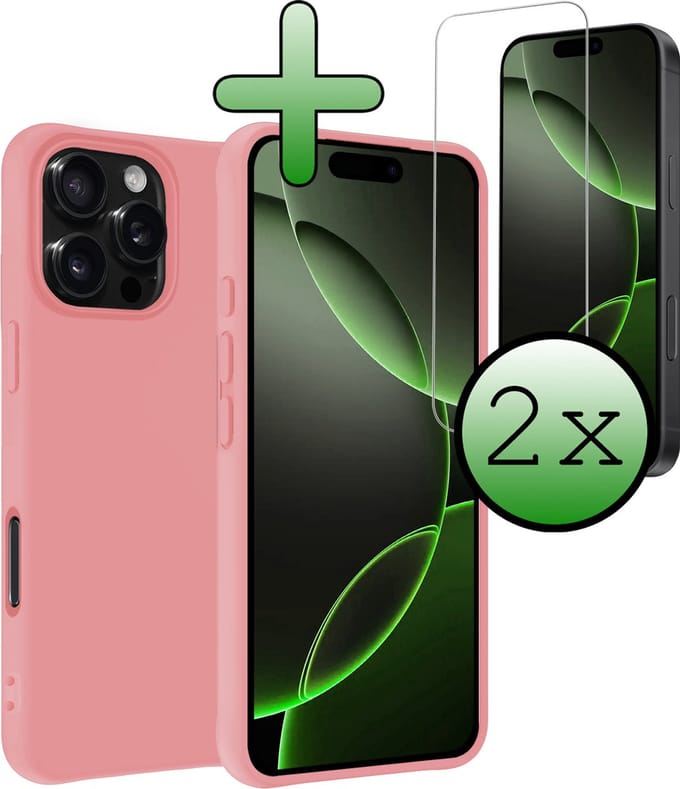 Hoesje Met 2x Screenprotector - Geschikt voor Apple iPhone 16 Pro Max - Sterk & Shockproof - Back Cover - Siliconen Case - Telefoon Hoes - Lichtroze