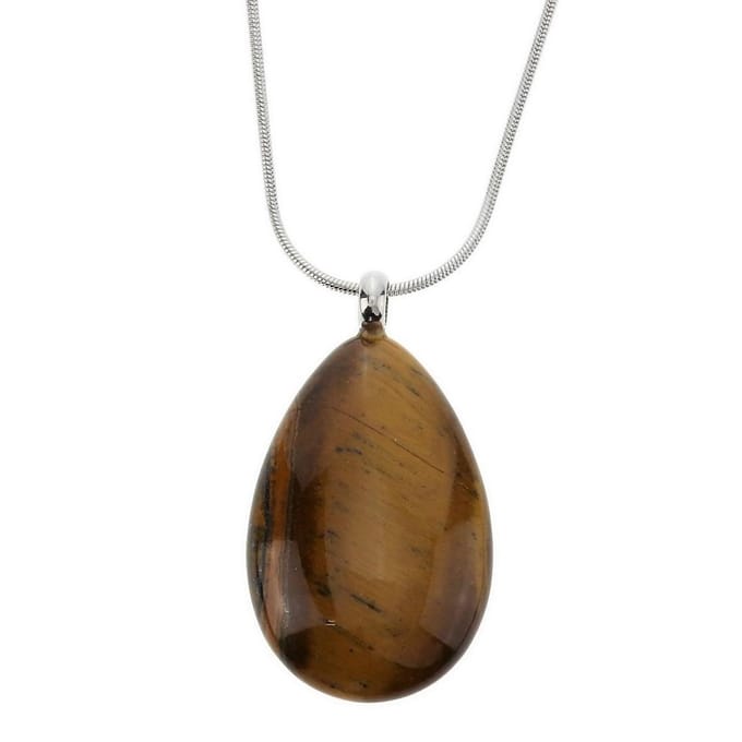 Behave – Ketting tijgeroog natuursteen – Druppelvorm zilverkleur boho