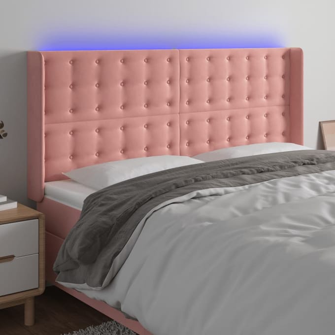 vidaXL - Hoofdbord - LED - 183x16x118/128 - cm - fluweel - roze
