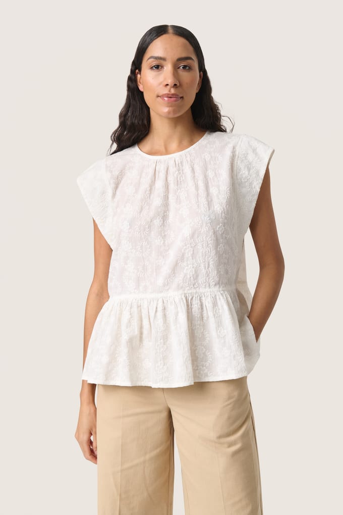 Blouse met korte mouwen Loose fit Broken White offwhite