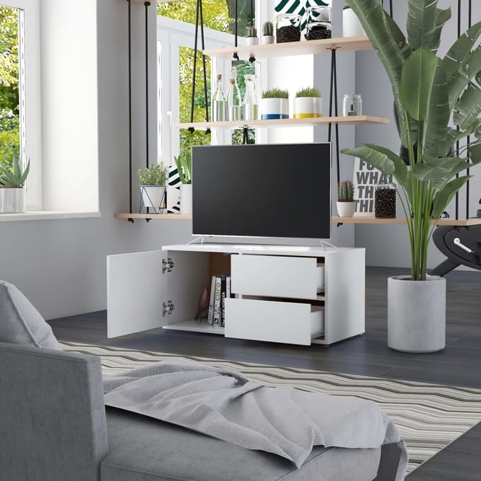 vidaXL - Tv-meubel - 80x34x36 - cm - bewerkt - hout - wit