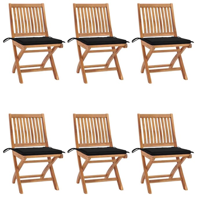 vidaXL - Klapstoelen - met - kussens, - 6 - stuks, - massief - teakhout