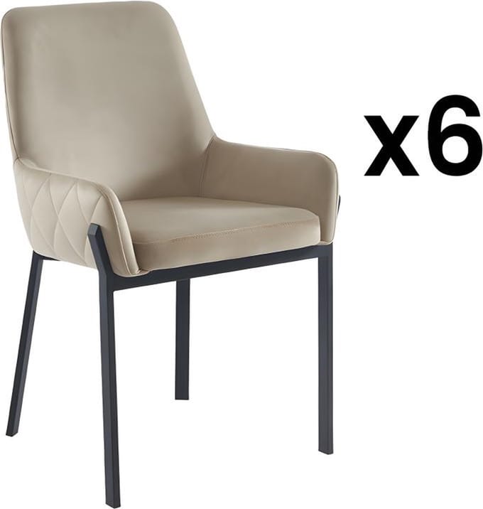Vente-unique Set van 6 stoelen met armleuningen van fluweel en metaal - Beige - CAROLONA
