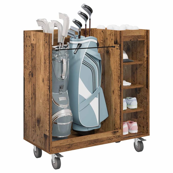 Armoire de Golf sur Roues Aspect Bois Rustique 90 x 45 x 98 cm