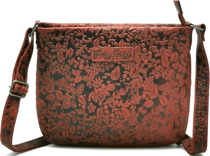 Hillburry Schoudertas met Bladeren Reliëf rood - (bxhxd) ca. 25cm x 21cm x 5,5cm