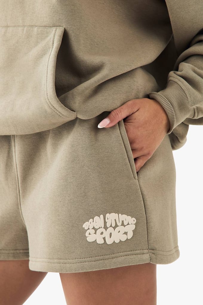 Dames Dsgn Studio Sport Bubble Print Sweat Short | Washed Khaki | Maat: Medium