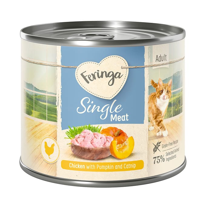 Feringa Single Meat Menu 24 x 200 g Kattenvoer - Kip Met Pompoen & Kattenkruid